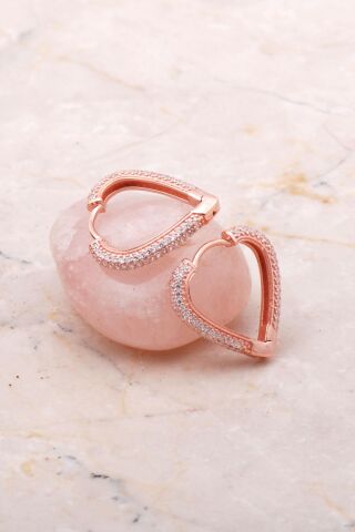 Tam Tur Taşlı Rose Gümüş Halka Küpe 5154