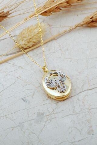 925 Ayar Gümüş Anka Kuşu Kapaklı Açılır Kapanır Fotoğraflık Madalyon Kolye 8085