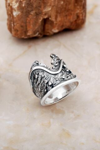 Çekiç Dövme Elişi Tasarım Gümüş Yüzük 5869