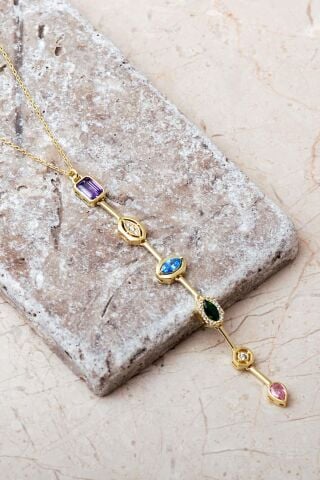 Geometrik Renkli Taşlı 925 Ayar Gümüş Kolye 8103