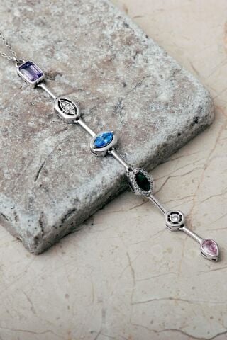 Geometrik Renkli Taşlı 925 Ayar Gümüş Kolye 8103