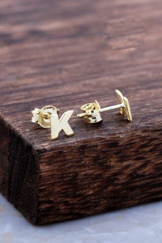 K Harfi Altın Kaplama Gümüş Küpe 5974