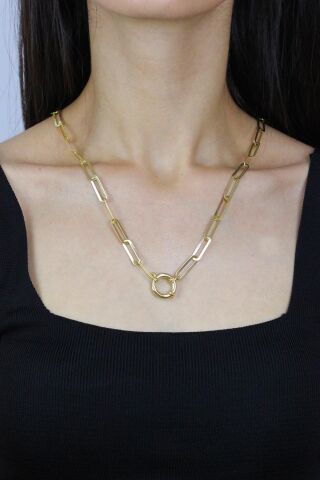 Ataç Zincir Model Kilit Altın Yaldızlı Gümüş Kolye 7267