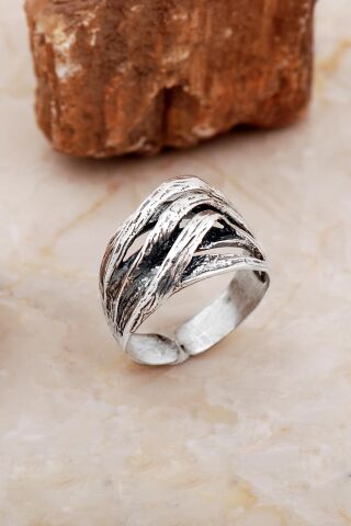 Cage Tasarım Çekiç Dövme Elişi Gümüş Yüzük 5870