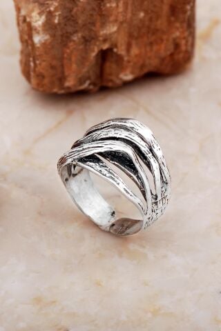 Cage Tasarım Çekiç Dövme Elişi Gümüş Yüzük 5870