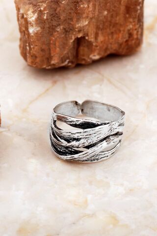 Cage Tasarım Çekiç Dövme Elişi Gümüş Yüzük 5870