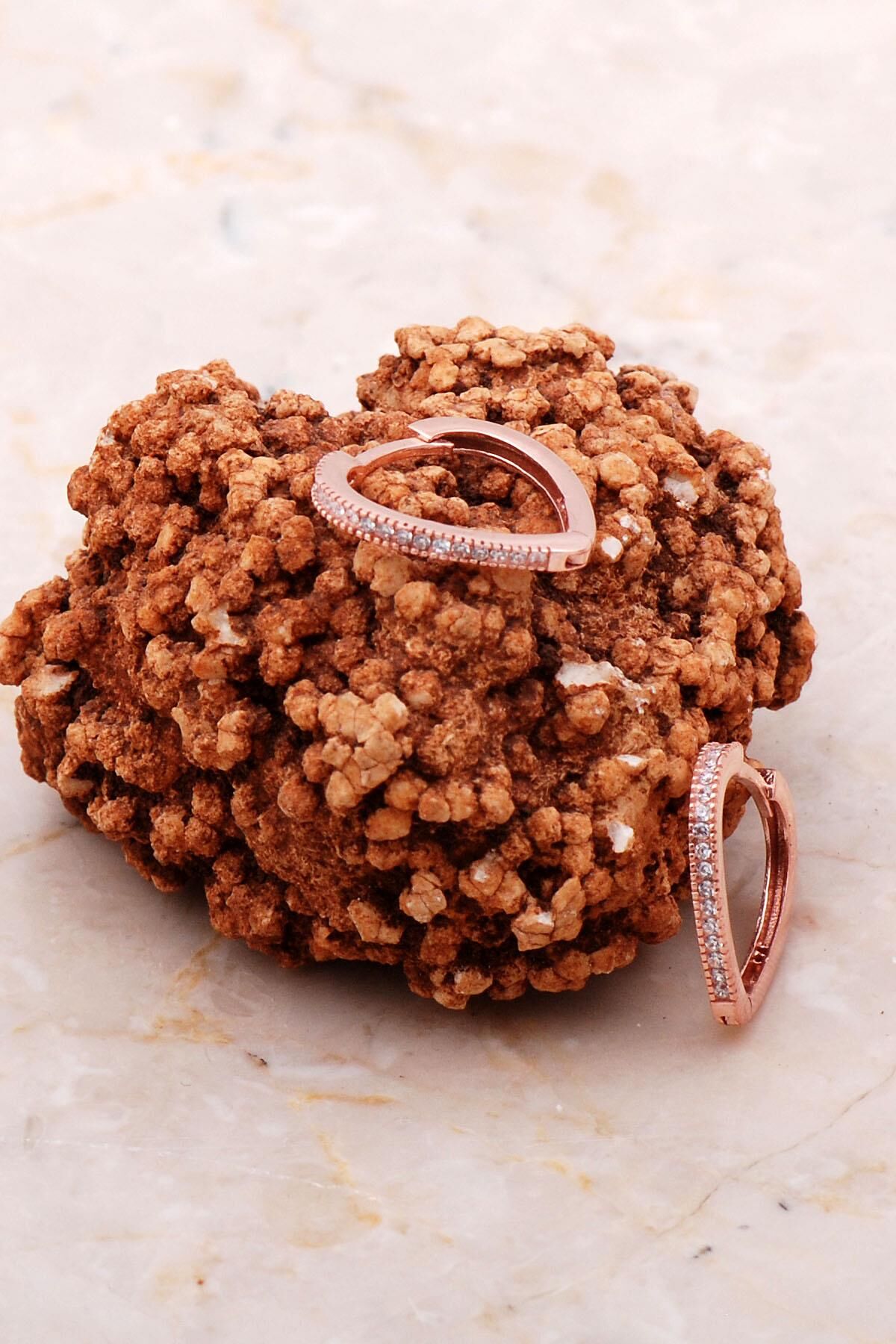 Taşlı Rose Gümüş Halka Küpe 5157