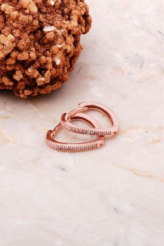 Taşlı Rose Gümüş Halka Küpe 5157