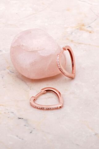 Taşlı Rose Gümüş Halka Küpe 5157