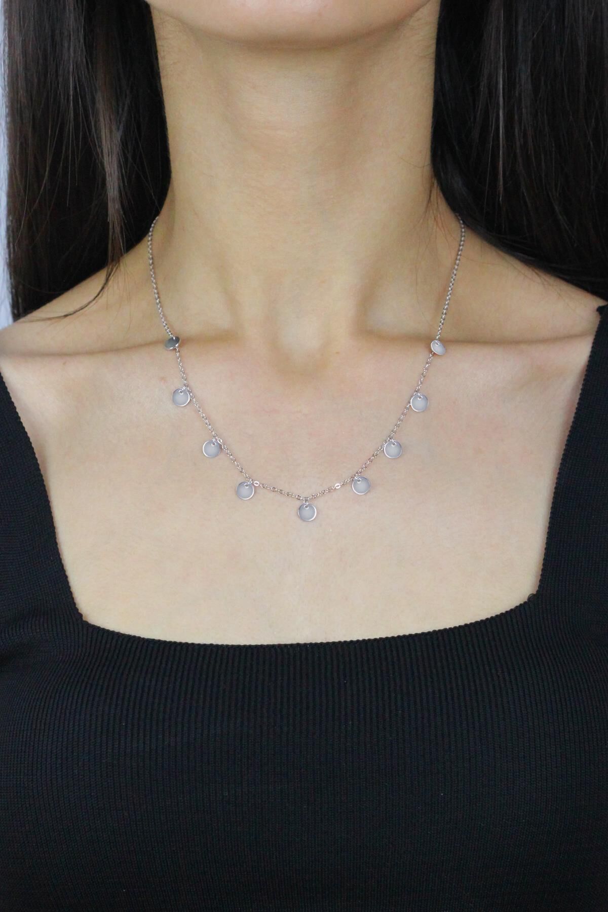 Pullu Rodyumlu Gümüş Kolye 7268