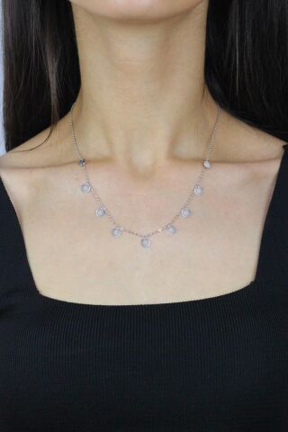 Pullu Rodyumlu Gümüş Kolye 7268