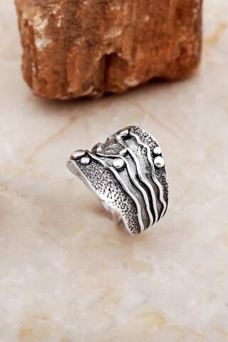 Çekiç Dövme Elişi Tasarım Gümüş Yüzük 5872