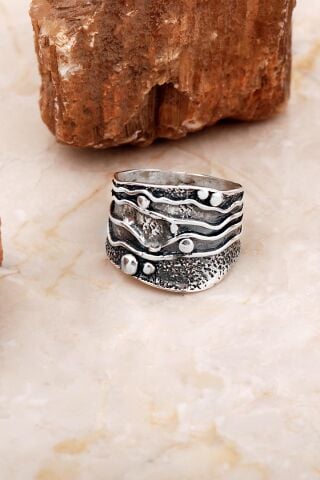 Çekiç Dövme Elişi Tasarım Gümüş Yüzük 5872