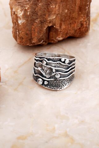 Çekiç Dövme Elişi Tasarım Gümüş Yüzük 5872