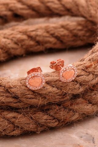 Kalp Mini Rose Gümüş Küpe 6814