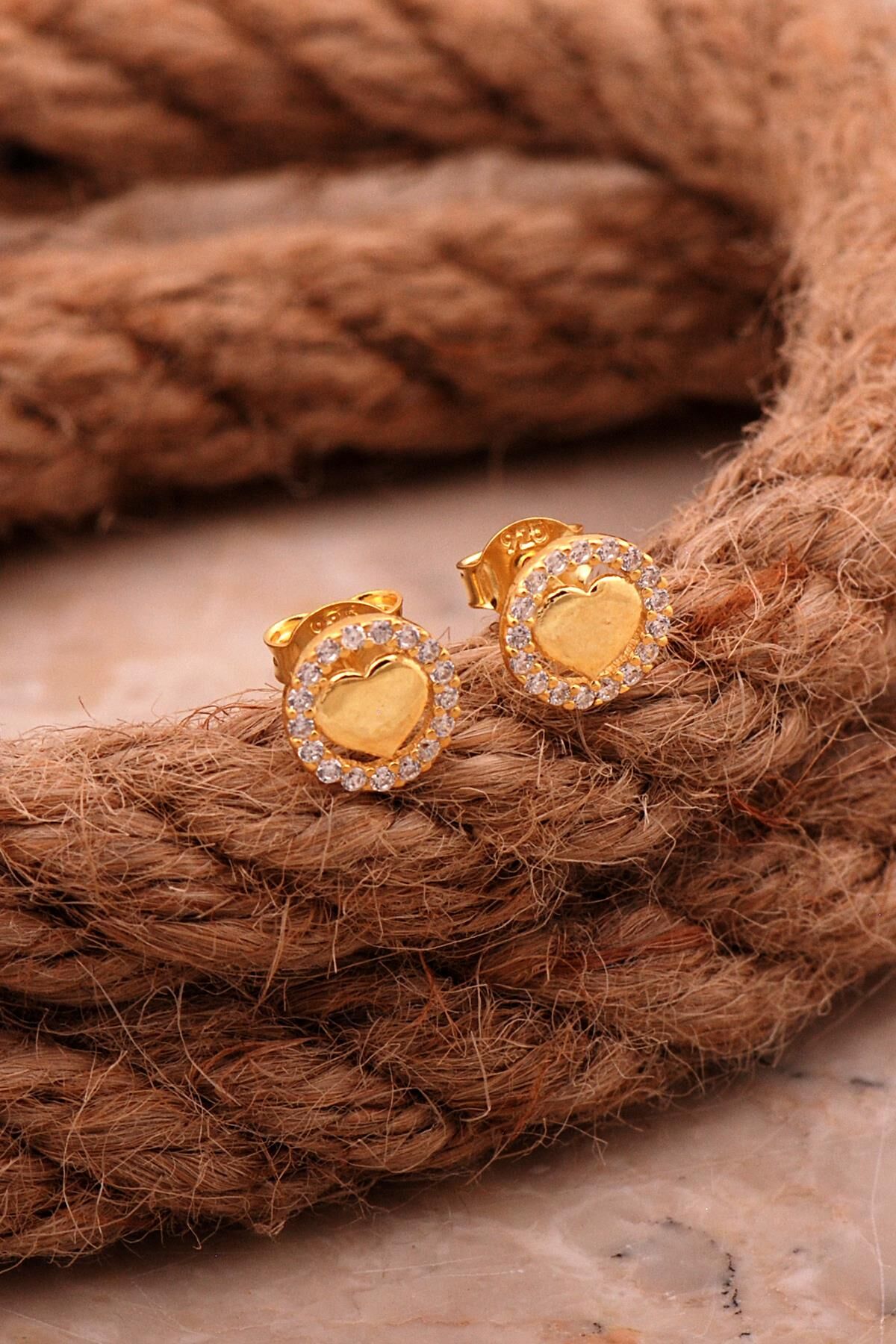 Kalp Mini Altın Kaplama Gümüş Küpe 6815