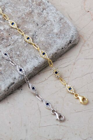 925 Ayar Gümüş Taşlı Sıralı Göz Bileklik 4857