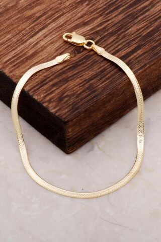 İtalyan Altın Yaldızlı Yassı Ezme Gümüş Bileklik 3312