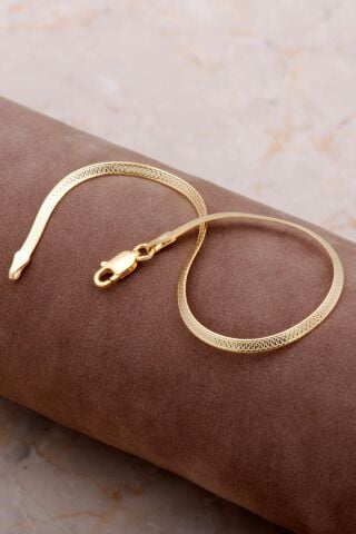 İtalyan Altın Yaldızlı Yassı Ezme Gümüş Bileklik 3312