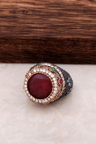 Kök Yakut Taşlı Gümüş Yüzük 40