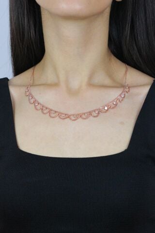 Taşlı Tasarım Rose Choker Gümüş Kolye 7272