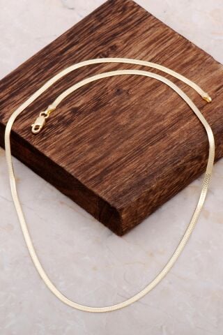 İtalyan Altın Yaldızlı Yassı Ezme Gümüş Kolye 6827