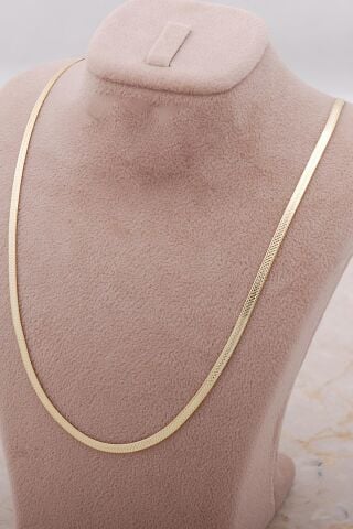 İtalyan Altın Yaldızlı Yassı Ezme Gümüş Kolye 6827