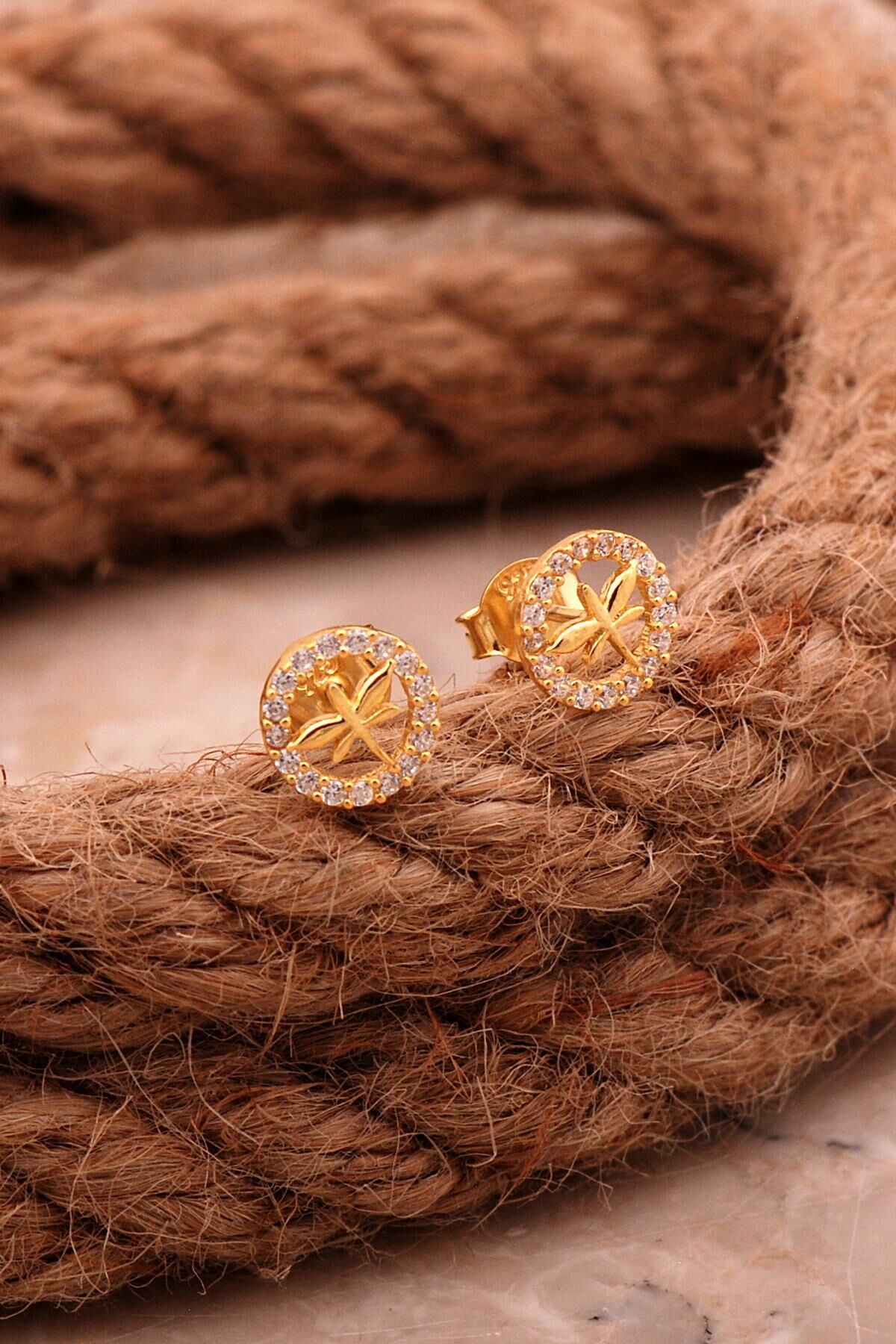 Yusufçuk Mini Altın Kaplama Gümüş Küpe 6818