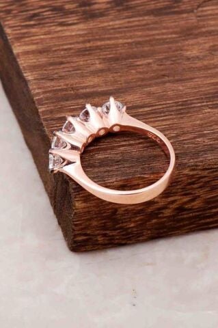 Beş Taş Tasarım Rose Gümüş Yüzük 2676