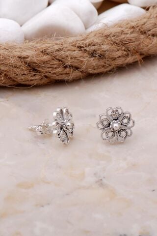 Çiçekli Telkari Elişi Gümüş Küpe 5795