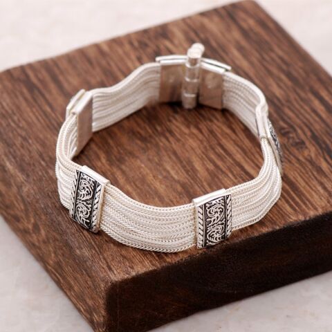 Hitit Motifli El Örmesi Midyat Hasırı Gümüş Bileklik 2350