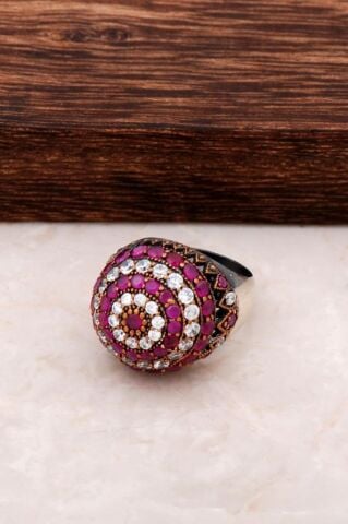 Kök Yakut Taşlı Gümüş Yüzük 43