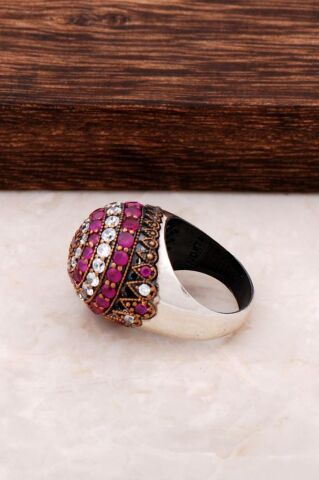 Kök Yakut Taşlı Gümüş Yüzük 43