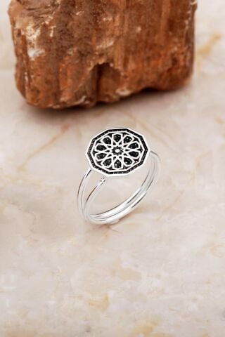 Anadolu Motifli Elişi Gümüş Çiçek Yüzük 5878
