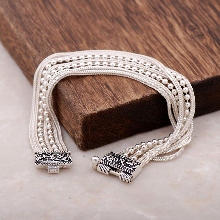 Hitit Motifli El Yapımı Gümüş Midyat Hasırı Bileklik 2351