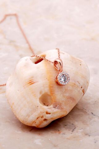 Rose Gümüş Elmas Montürlü Mini Kolye 7095