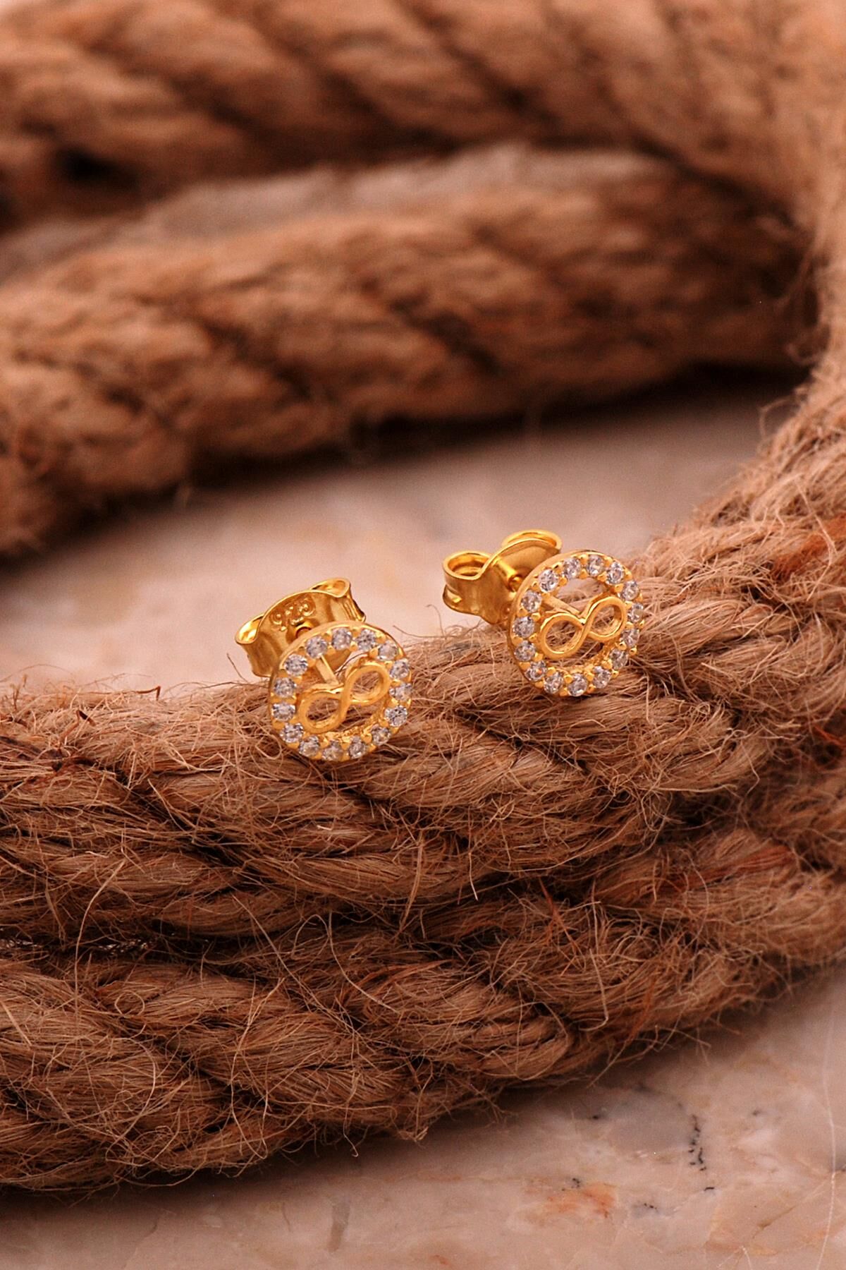 Sonsuzluk Mini Altın Kaplama Gümüş Küpe 6821