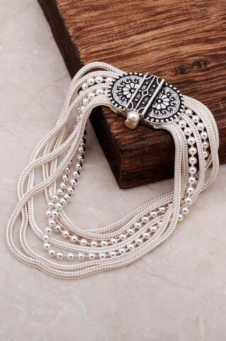 Hitit Motifli El Yapımı Gümüş Midyat Hasırı Bileklik 2352