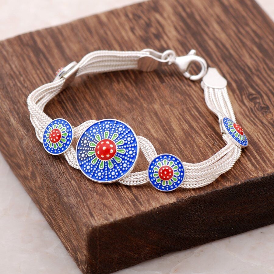 Mardin Güneşi Hasır El Örmesi 925 Ayar Gümüş Bileklik 2353