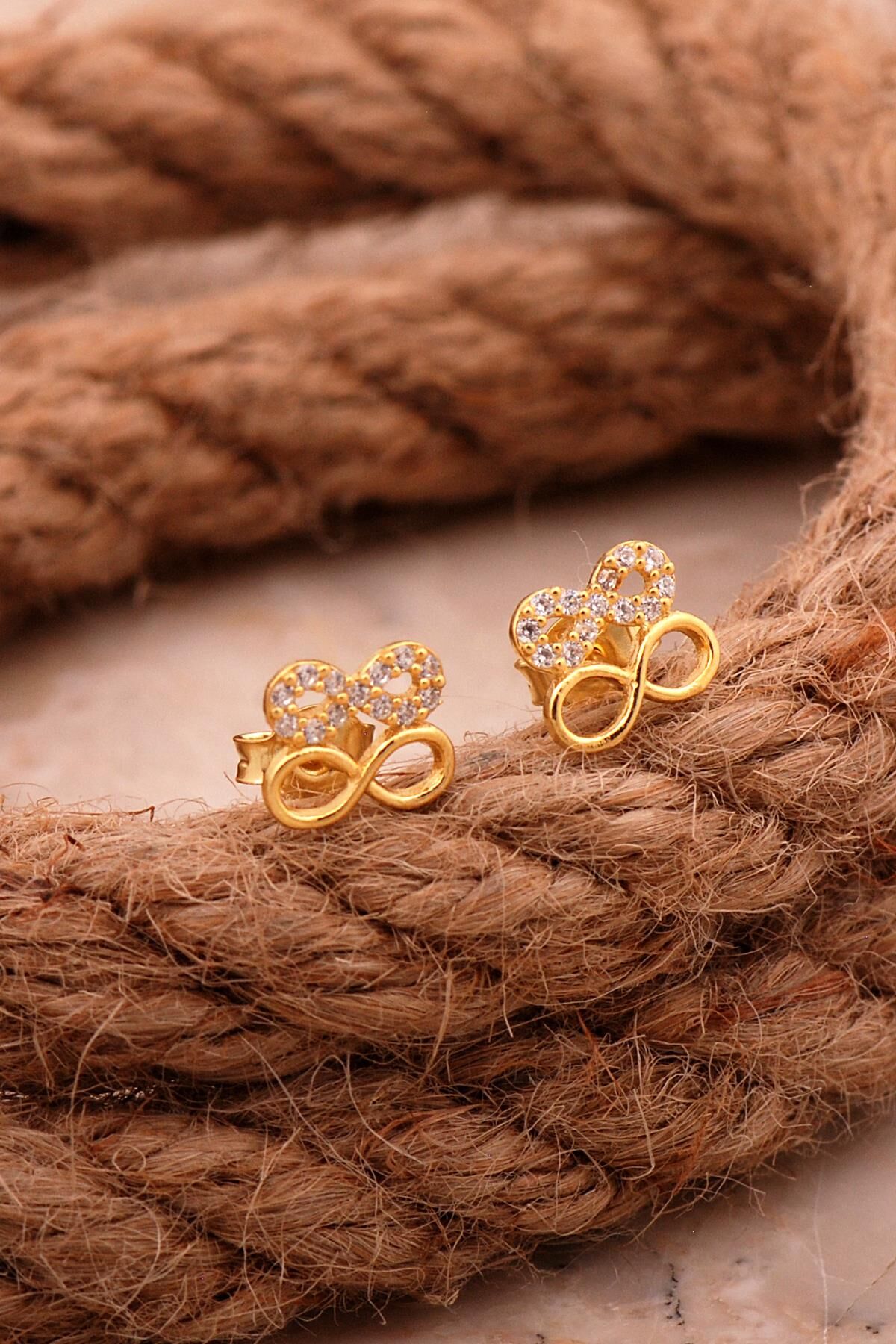 Çift Sonsuzluk Mini Altın Kaplama Gümüş Küpe 6824