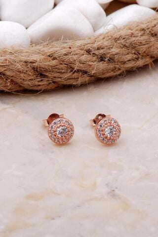 Elmas Montürlü 7 Mm Rose Gümüş Küpe 5798