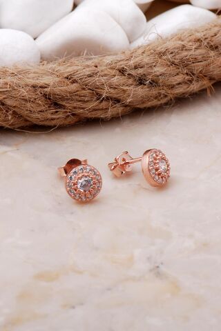 Elmas Montürlü 7 Mm Rose Gümüş Küpe 5798