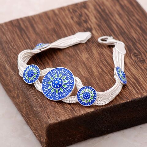 Mardin Güneşi Hasır El Örmesi 925 Ayar Gümüş Bileklik 2354