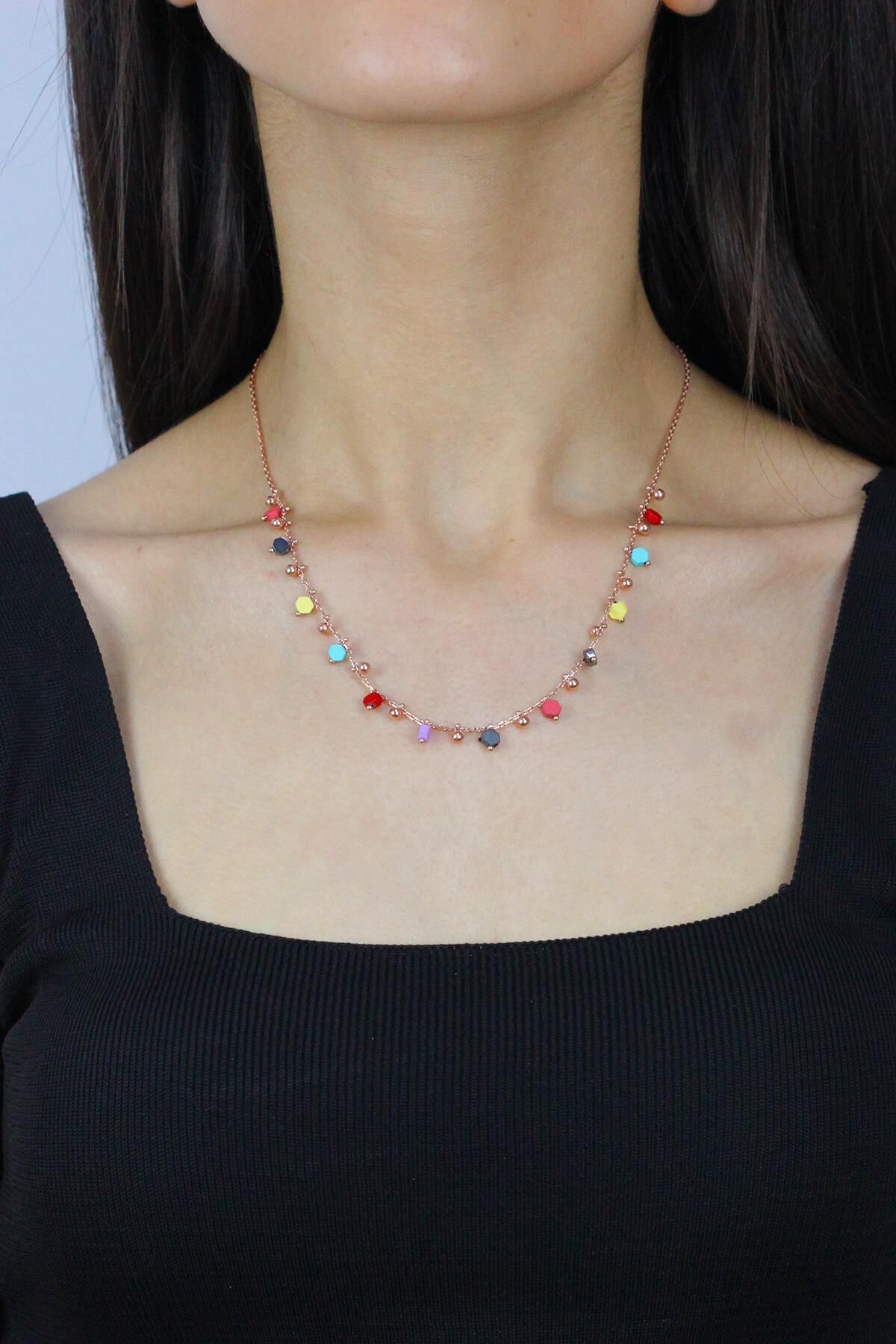 Hematit Taşlı Rose Gümüş Kolye 7280