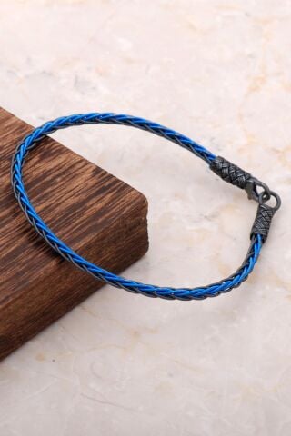 Kazaziye İşlemeli El Sarması Gümüş Erkek Bileklik 3319