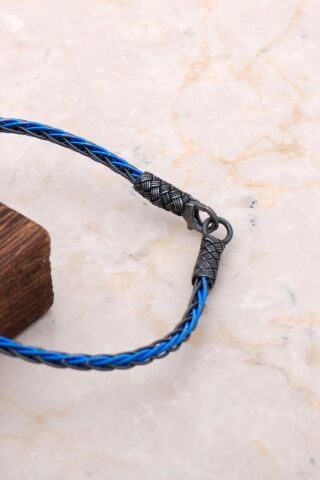 Kazaziye İşlemeli El Sarması Gümüş Erkek Bileklik 3319