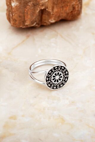 Anadolu Motifli Elişi Gümüş Çiçek Yüzük 5883