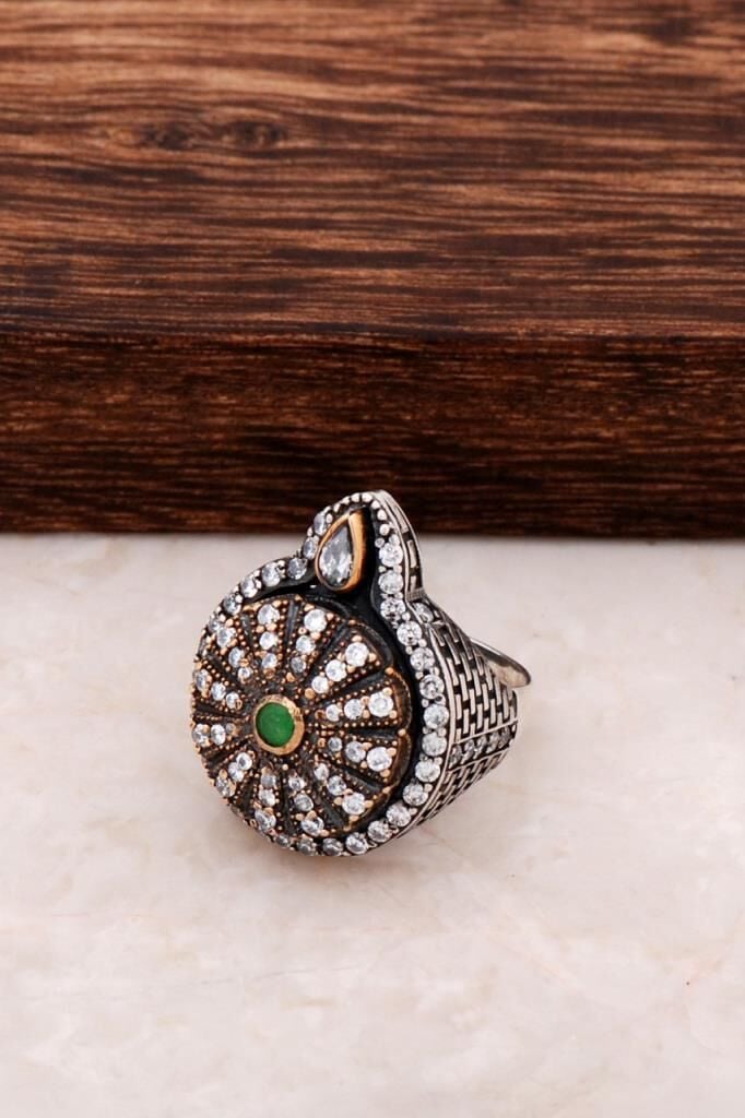 Elmas Montürlü Tasarım Gümüş Yüzük 49