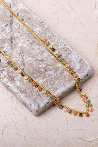 Gurmet Mix Taşlı Altın Kaplama 925 Ayar Gümüş Choker Kolye 8105