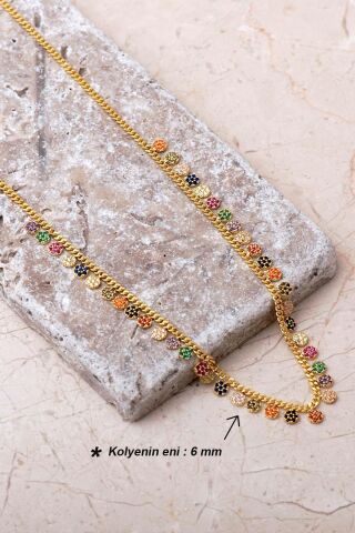 Gurmet Mix Taşlı Altın Kaplama 925 Ayar Gümüş Choker Kolye 8105
